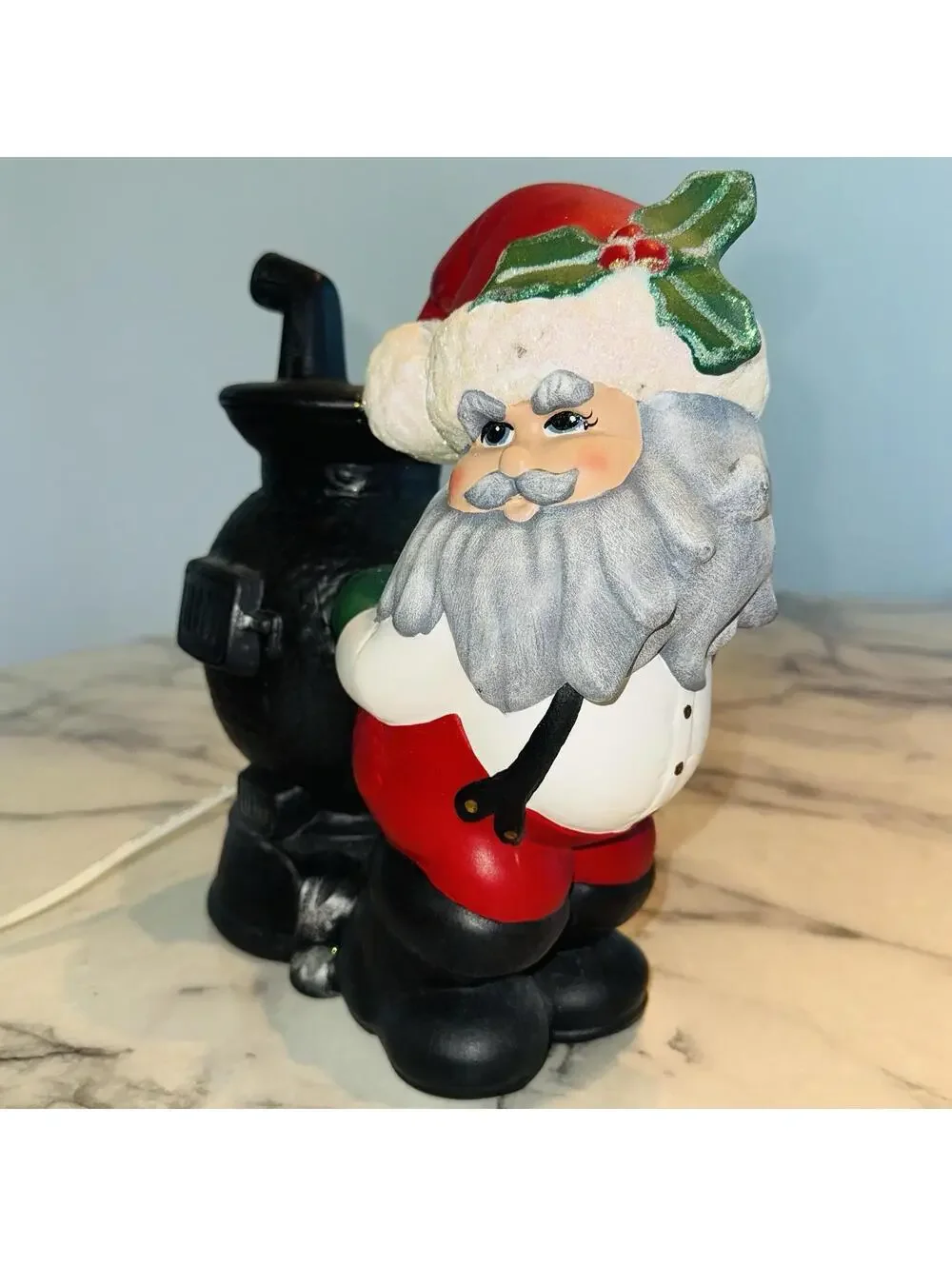 Santa Coal Furnace Ceramic Lamp Light Up Christmas Kitsch RARE Vintage Handmade